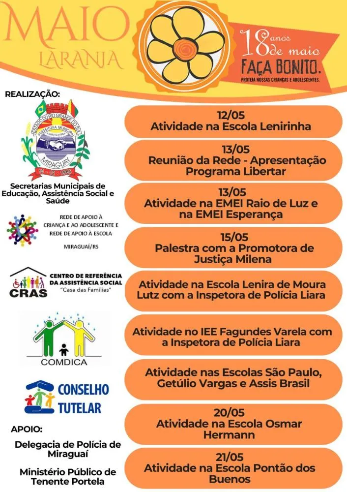 Maio Laranja promove ações de combate ao abuso e à exploração sexual infantil 