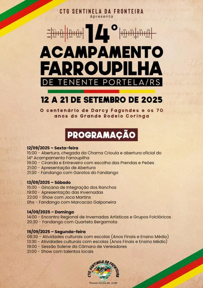 Tenente Portela dá largada ao 14º Acampamento Farroupilha com homenagem a Darcy Fagundes e ao Rodeio Coringa