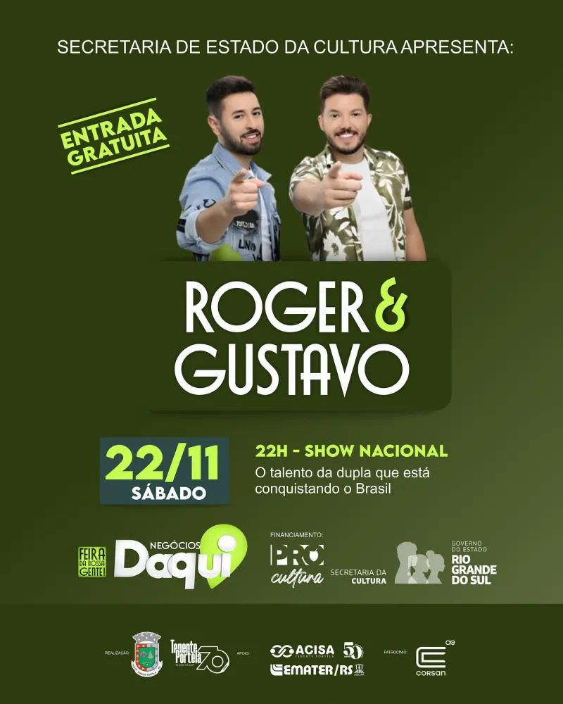 Shows de Roger & Gustavo e Banda AESA animam o sábado da Feira Negócios Daqui