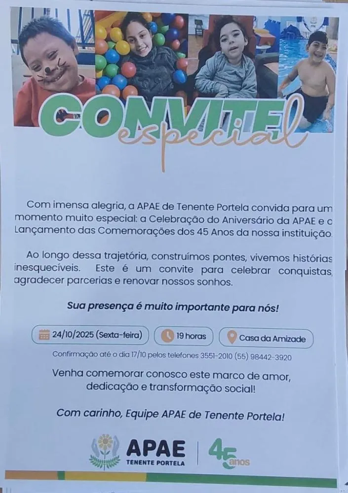APAE de Tenente Portela celebra 44 anos e lança programação dos 45 anos da instituição