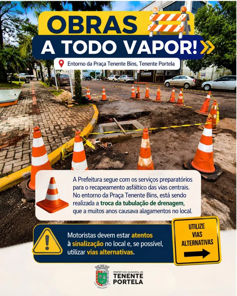 Centro de Tenente Portela recebe obras preparatórias para recapeamento asfáltico