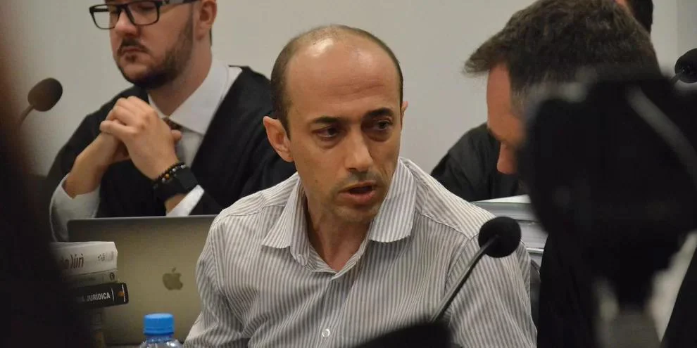 Leandro Boldrini durante julgamento por participação na morte do filho Bernardo. | Foto: Marcio Daudt / Divulgação TJRS / CP
