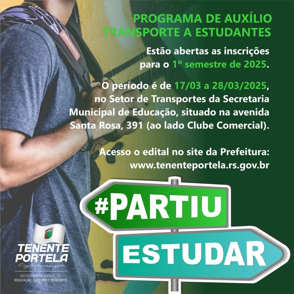 “Partiu Estudar”: Inscrições para Auxílio Transporte Estudantil começam na segunda (17)
