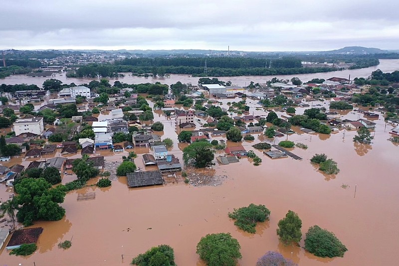 Municípios de Lajeado e Estrela inundados pelo rio Taquari neste domingo (19) - Foto: Divulgação/Prefeitura de Lajeado